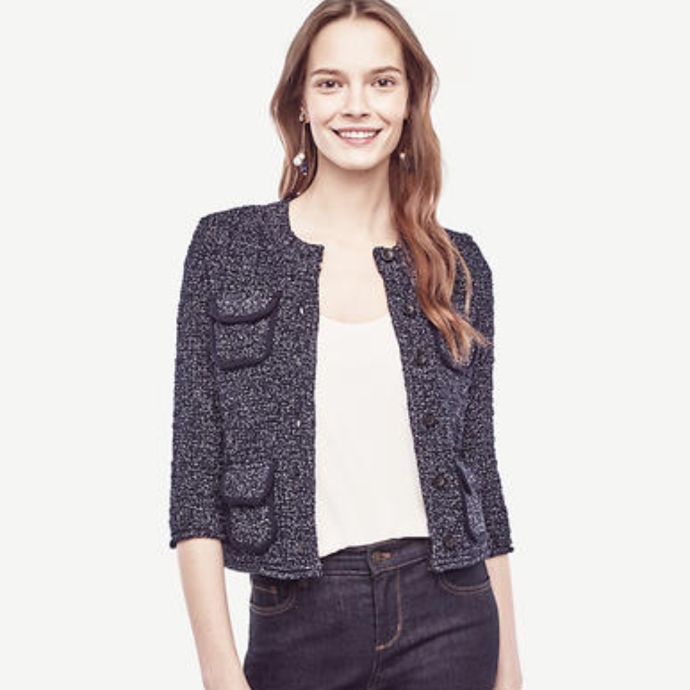 Ann Taylor Tweed Navy Cardigan